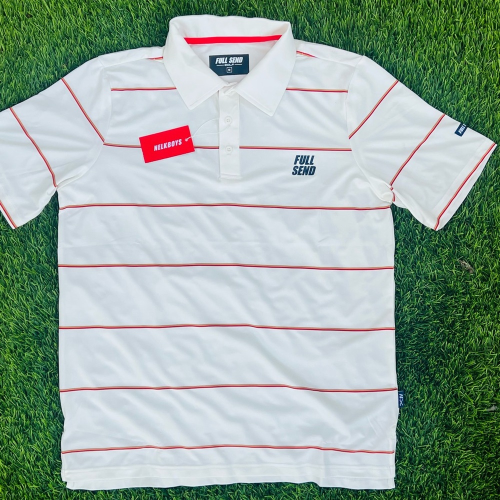 FULL SEND MINI STRIPE POLO - WHITE - NELK BOYS 🔥 SIZE SMALL